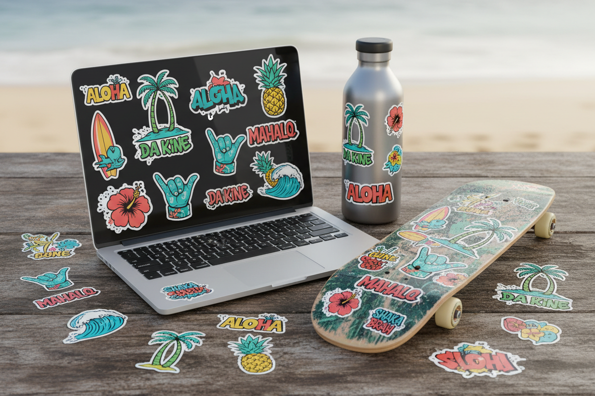 mockup of stickers with local kine vibes